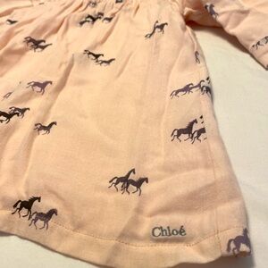 Chloè 12M dress beautiful soft lined long sleeve peachy pink with brown horses